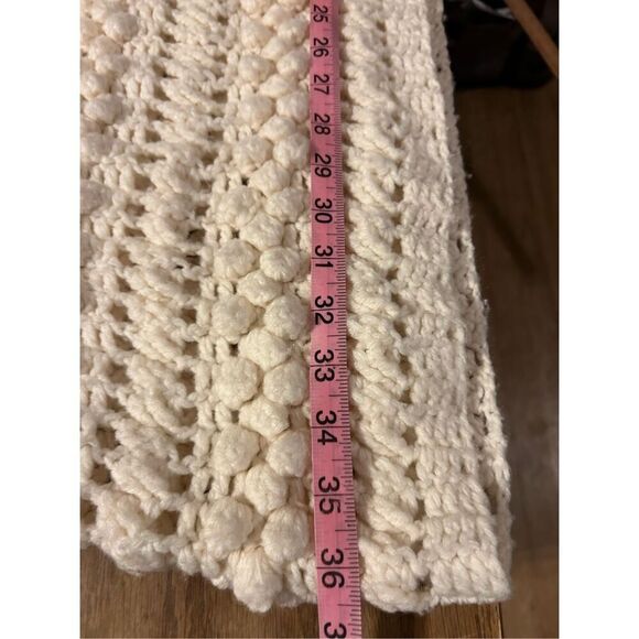 Shabby Chic Bohemian boho cream crochet blanket 61"x72" - Picture 7 of 8